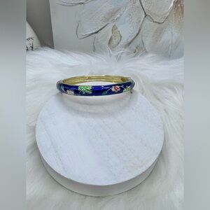 Midnight Blue Flower Enamel Cloisonne Bracelet Bangle